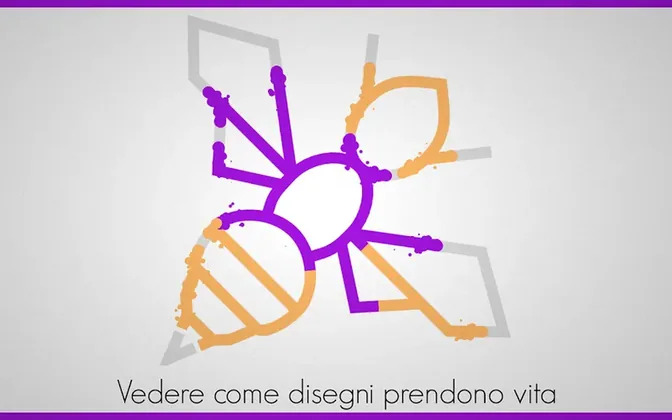 Schermata di Lines con tratti colorati che si espandono su un disegno bianco